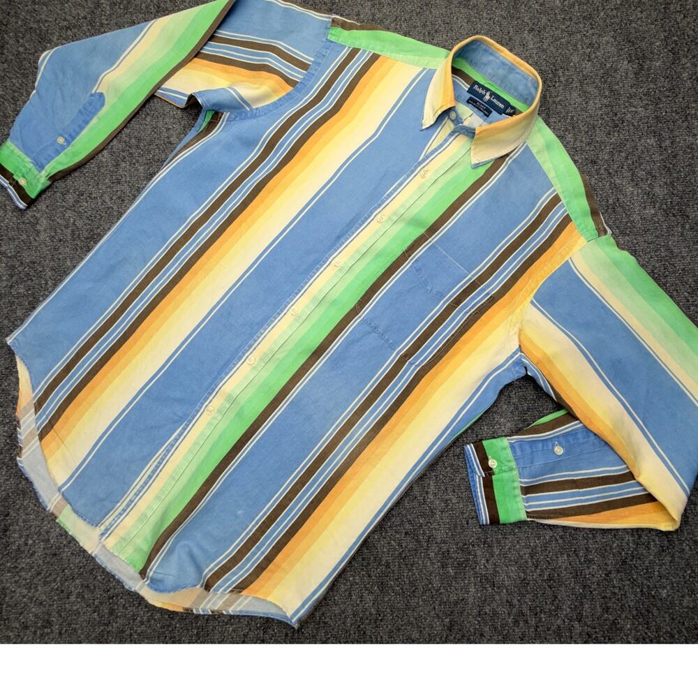 Vintage Ralph Lauren Blake Silk Linen Blend Stripe Shirt Sz S